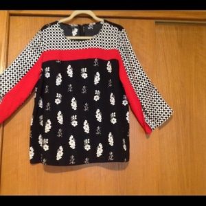 ALFANI blouse Large black/white/red  3/4 sleeve